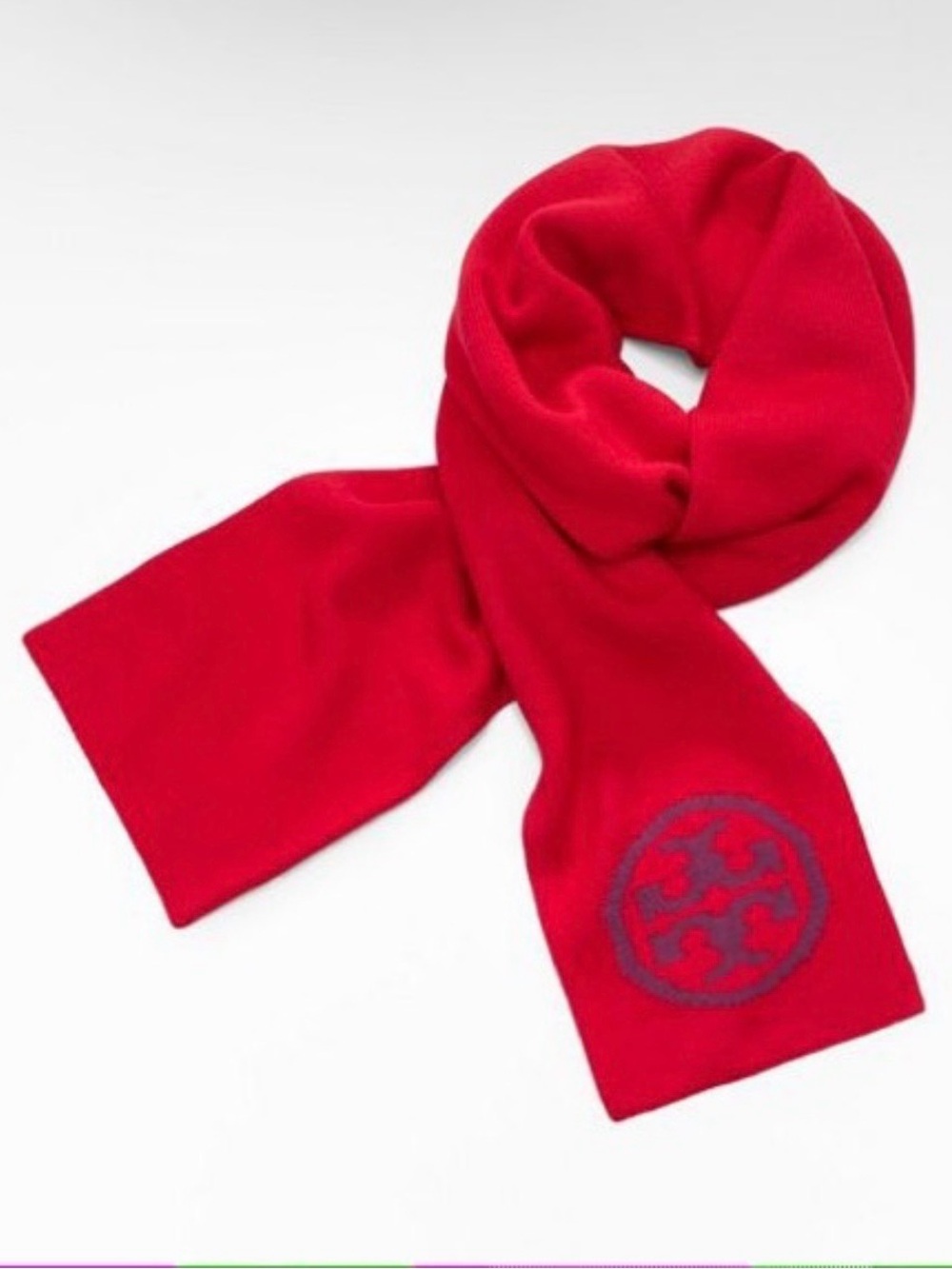 Tory Burch Red Scarf with Black Logo Emblem